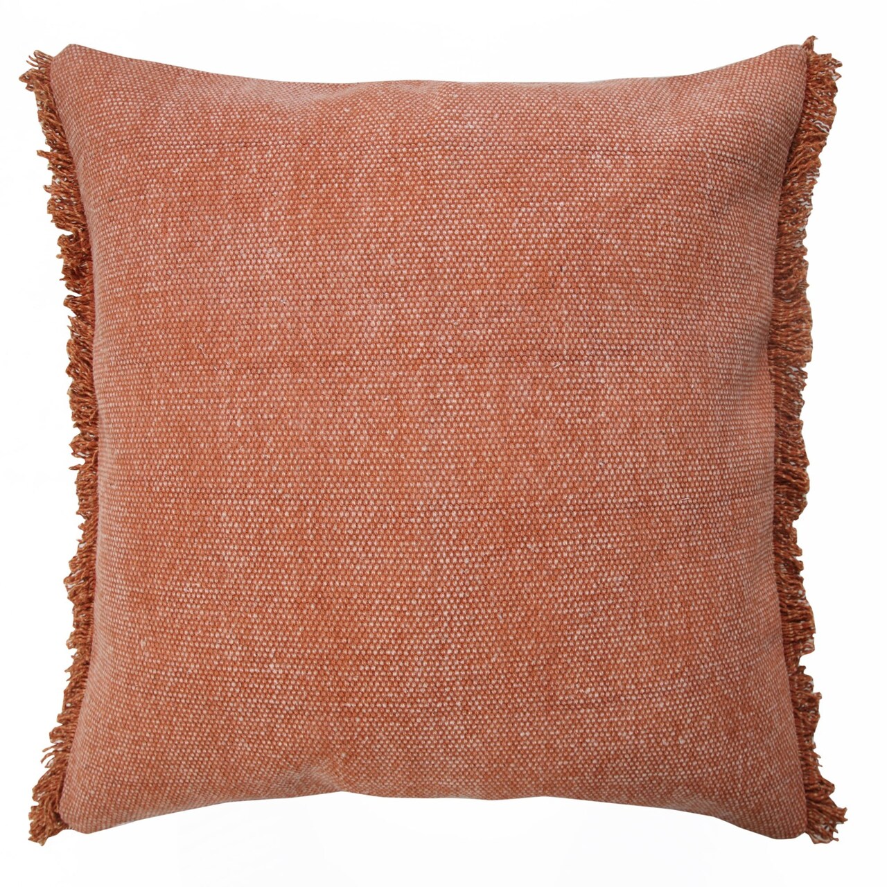 Laddha Home Designs 20" Brown and Orange Solid Stonewash Fringed Square Throw Pillow